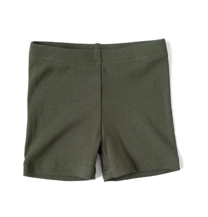 Ribbed Biker Shorts - Dark Moss