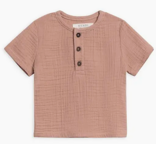 Organic Baby and Kids Dean Muslin Henley - Dusty Mauve