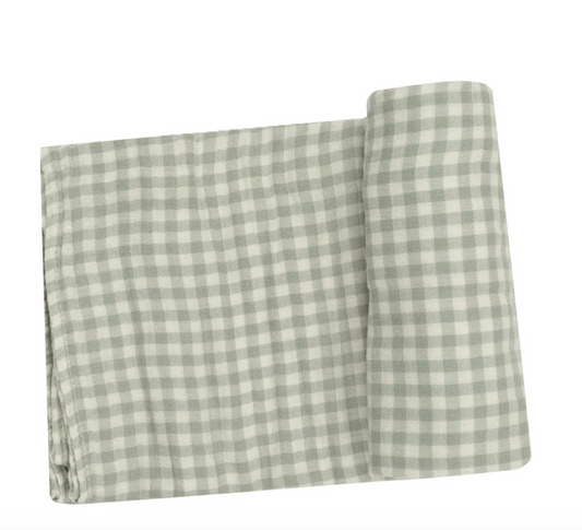 Mini Green Gingham Muslin Swaddle Blanket