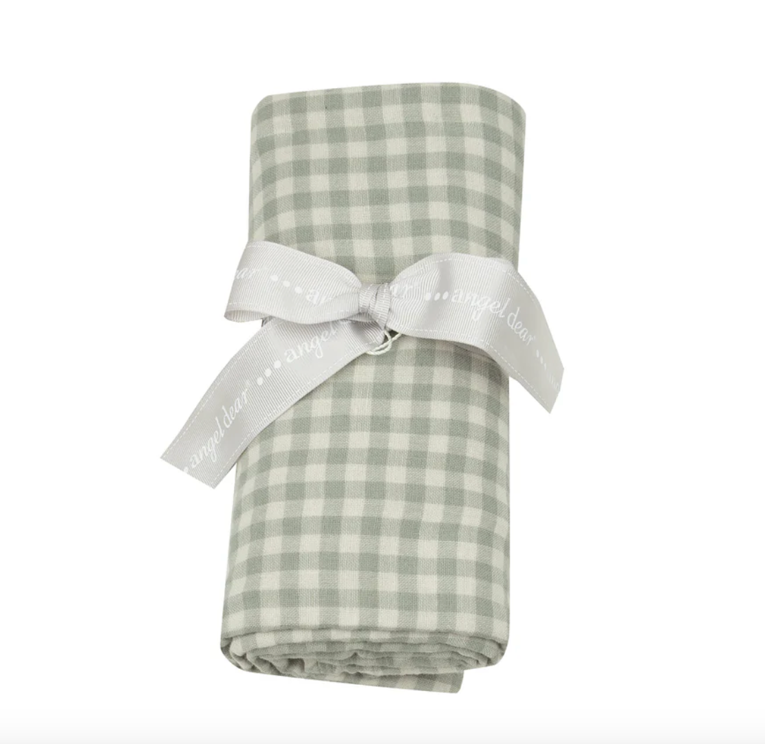 Mini Green Gingham Muslin Swaddle Blanket