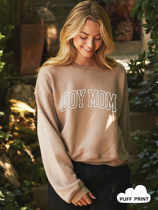 Boy Mom Taupe Boxy Crewneck