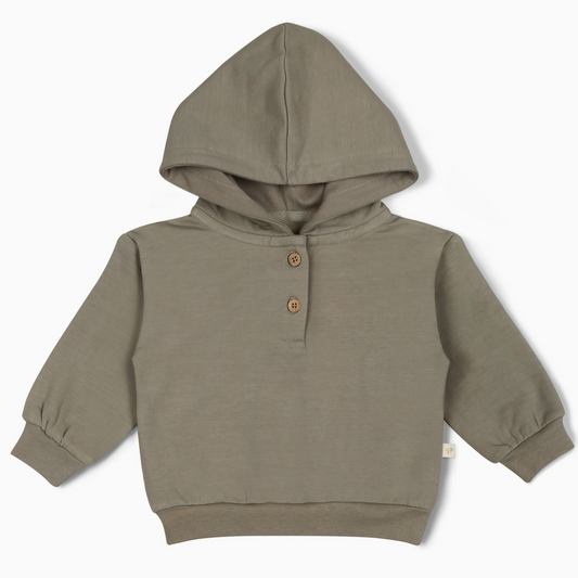 Organic Fleece Henley Hoodie - Olive