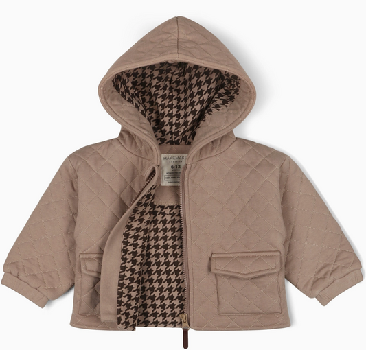 Organic Quilted Hooded Jacket - Taupe