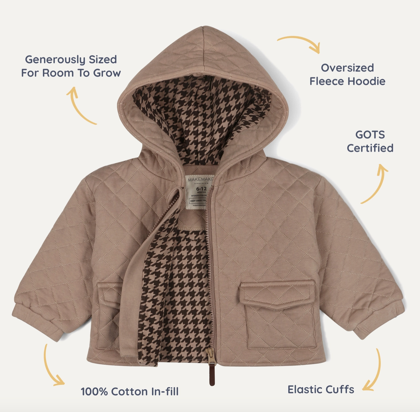 Organic Quilted Hooded Jacket - Taupe