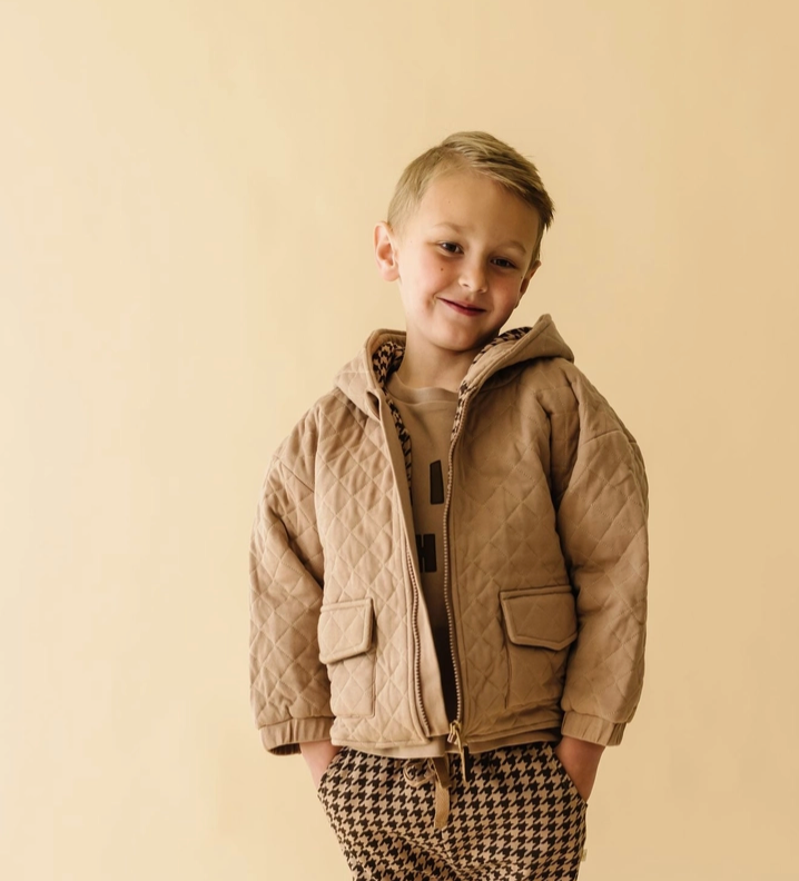 Organic Quilted Hooded Jacket - Taupe