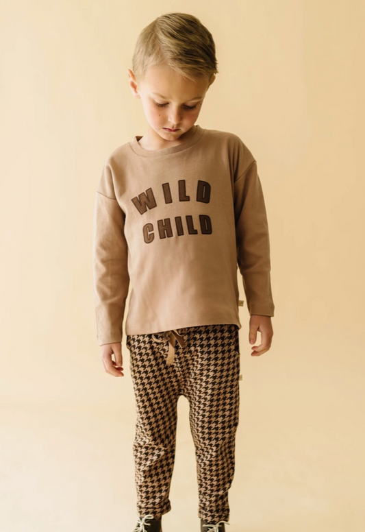 Organic Long Sleeve Tee and Pant Set - Wild Child/Houndstooth