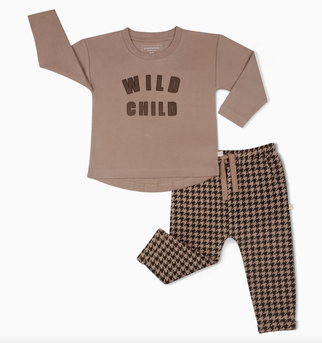 Organic Long Sleeve Tee and Pant Set - Wild Child/Houndstooth