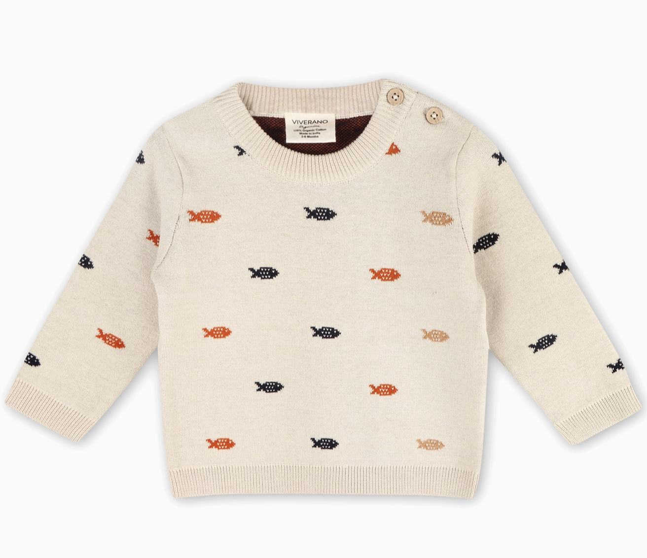 Organic Cotton -Fishes Jacquard Knit Baby Pullover Sweater