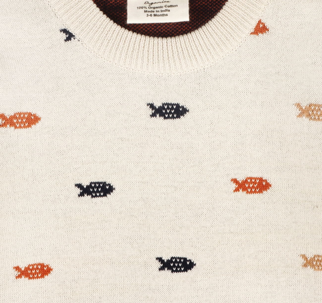 Organic Cotton -Fishes Jacquard Knit Baby Pullover Sweater