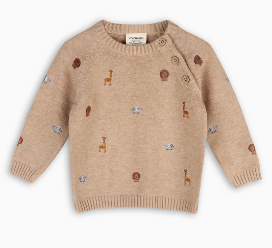 Mini Safari Animal Embroidered Raglan Baby Pullover (Organic)