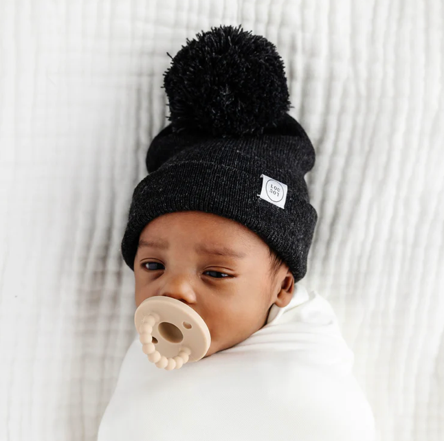 PomPom Beanie - Heathered Black