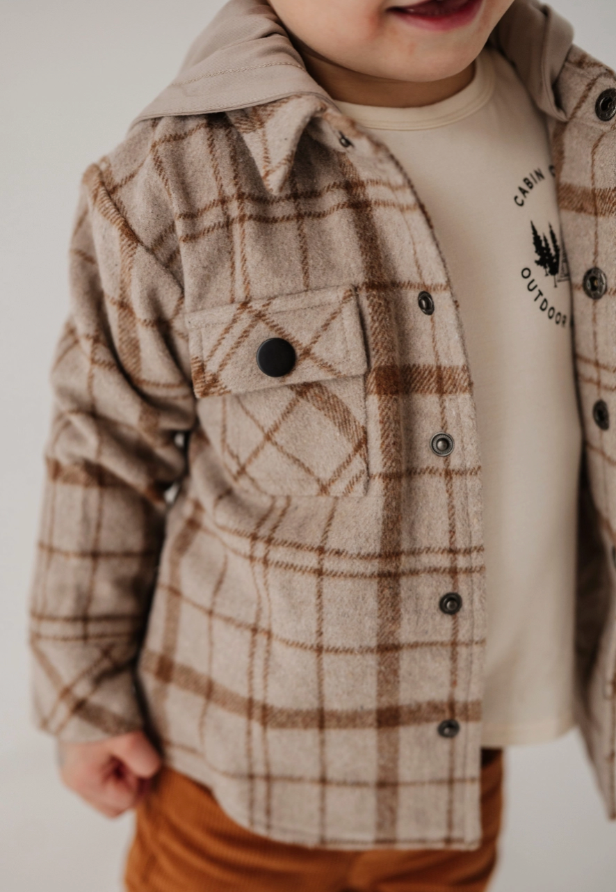 Hooded Flannel Plaid Shacket - Toffee Brown