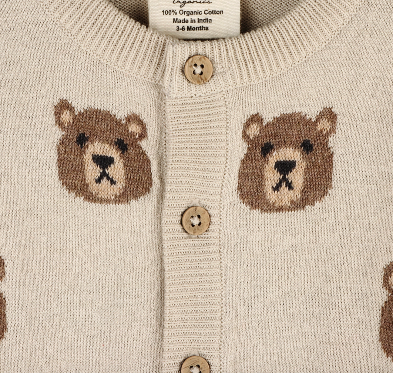 Brown Bear Jacquard Cardigan Sweater - Organic