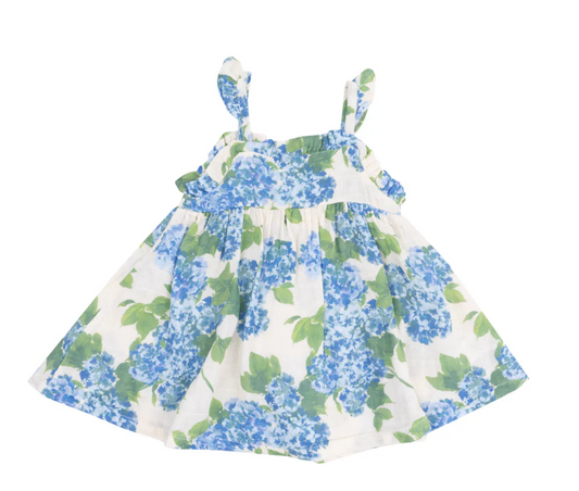 Organic Ruffle Sundress - Watercolor Hydrangeas - Muslin Cotton