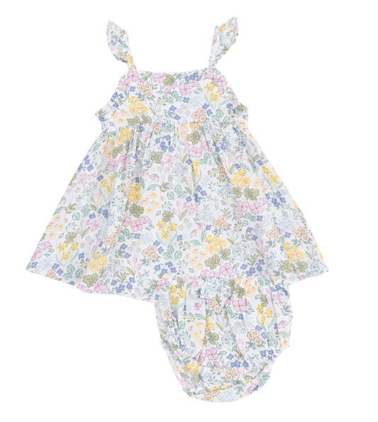Organic Floral Muslin Ruffle Sundress with Diaper Cover