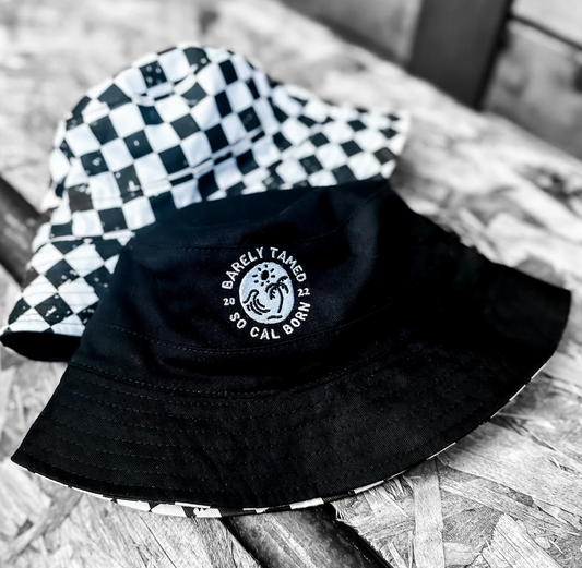 Reversible Black and Checkered Bucket Hat