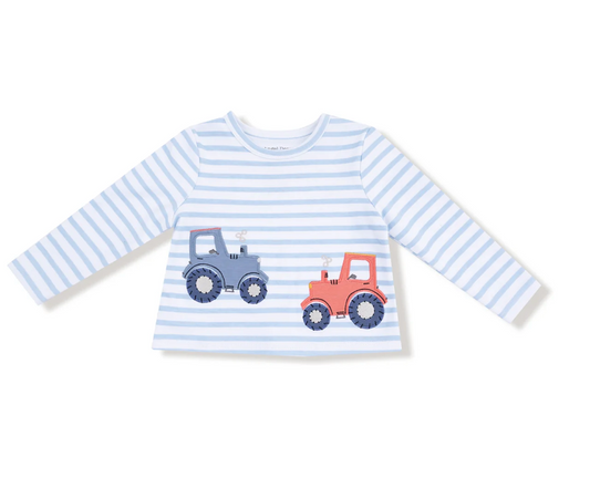 Tractor Applique Organic Stripe Tee