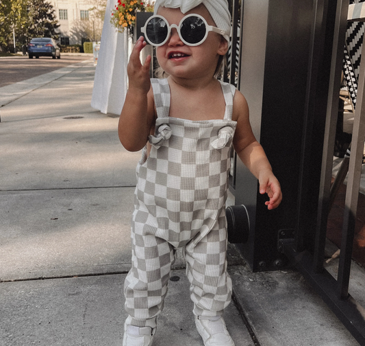 Waffle GREY Checkered Adjustable Knot Romper