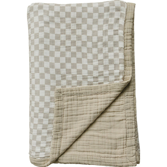 Taupe Checkered Twin Muslin Quilt