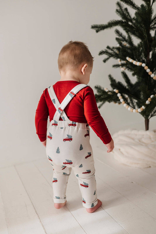 Henley Bodysuit & Suspenders Set: Christmas Truck
