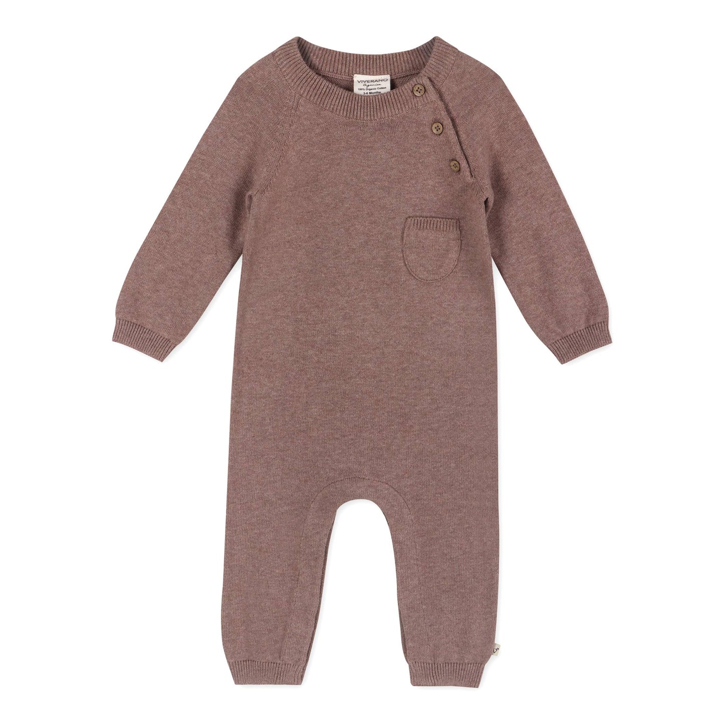 Side Button & Pocket Knit Baby Jumpsuit (Organic Cotton): Cafe Latte