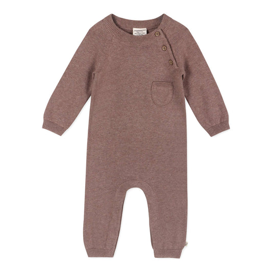 Side Button & Pocket Knit Baby Jumpsuit (Organic Cotton): Cafe Latte
