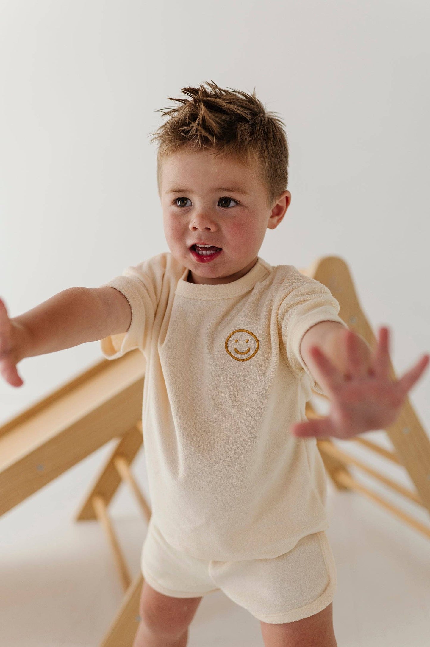 Short Sleeve Cotton Terry Set- Aqua Grey