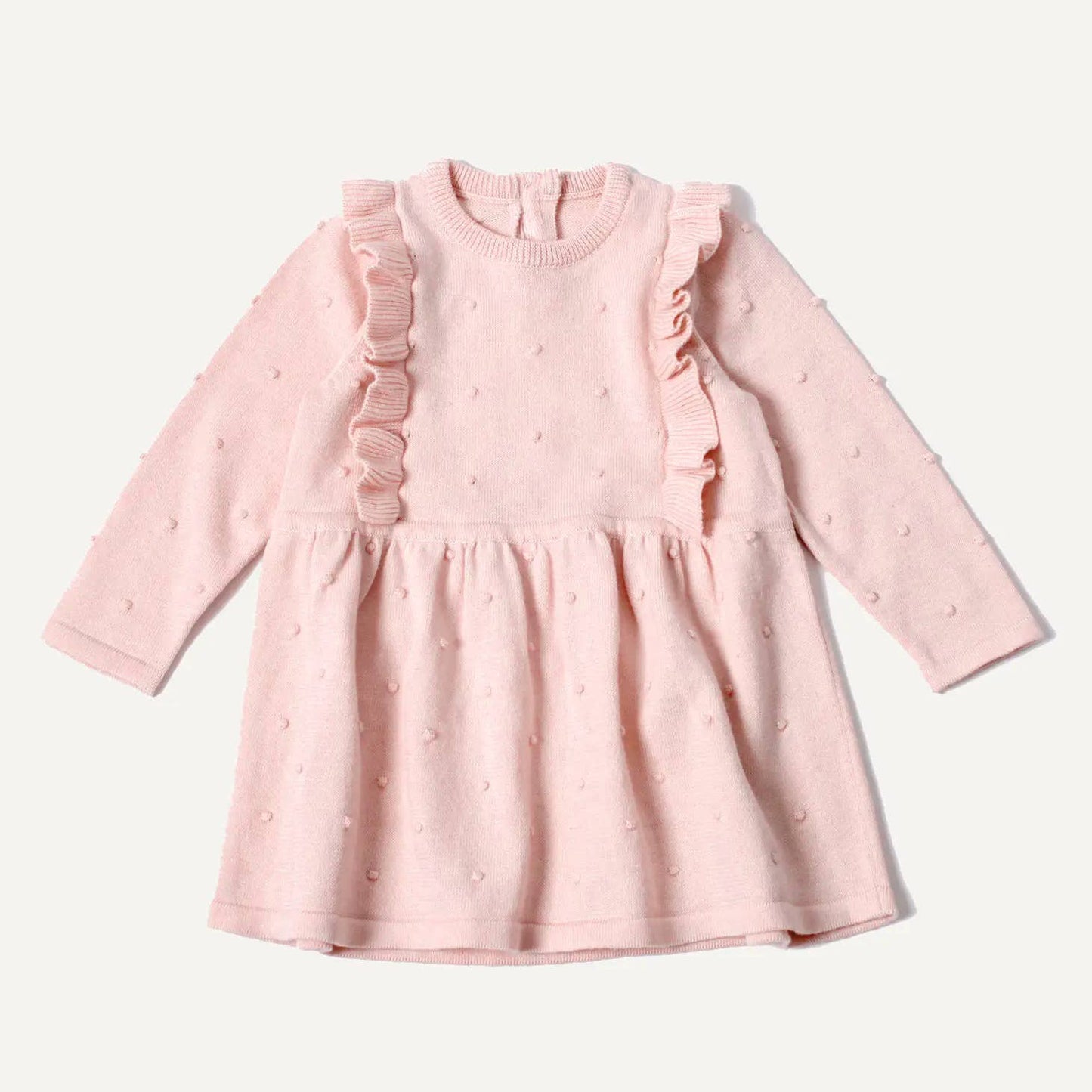 Milan Ruffle Bobble Baby Sweater Knit Dress (Organic Cotton): Blush