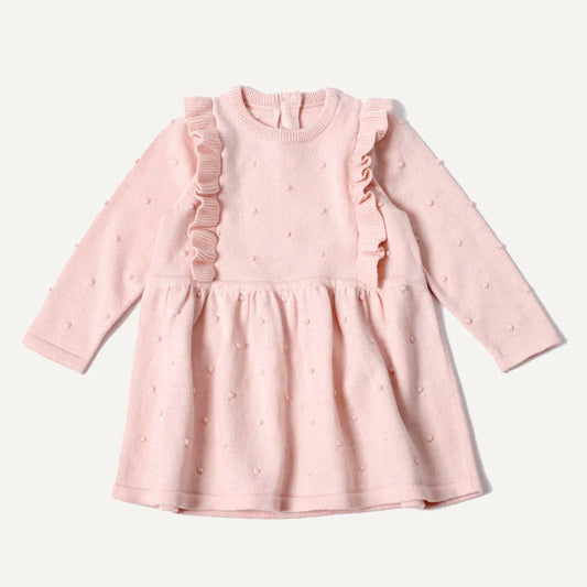 Milan Ruffle Bobble Baby Sweater Knit Dress (Organic Cotton): Blush