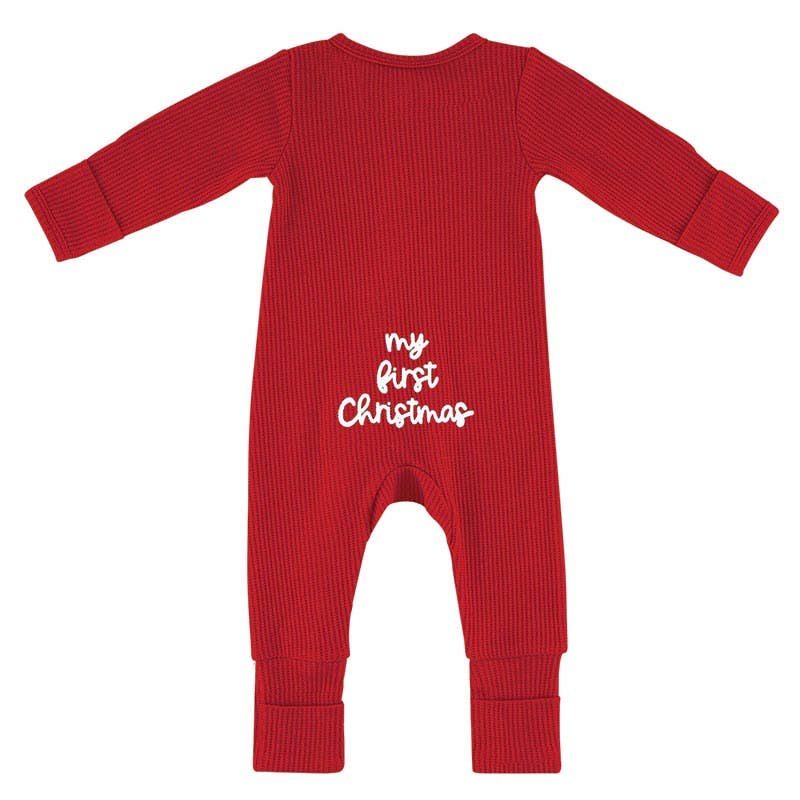 Waffle Knit Cozy Romper - My First Christmas (0-6m)