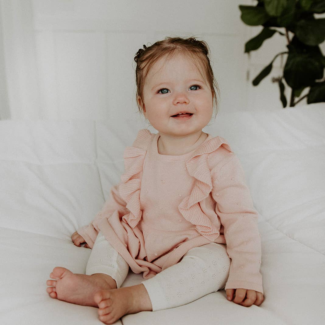 Milan Ruffle Bobble Baby Sweater Knit Dress (Organic Cotton): Blush