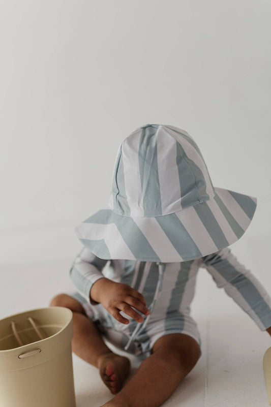 Sun Hat- Aqua Grey Stripe
