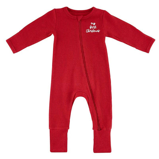 Waffle Knit Cozy Romper - My First Christmas (0-6m)