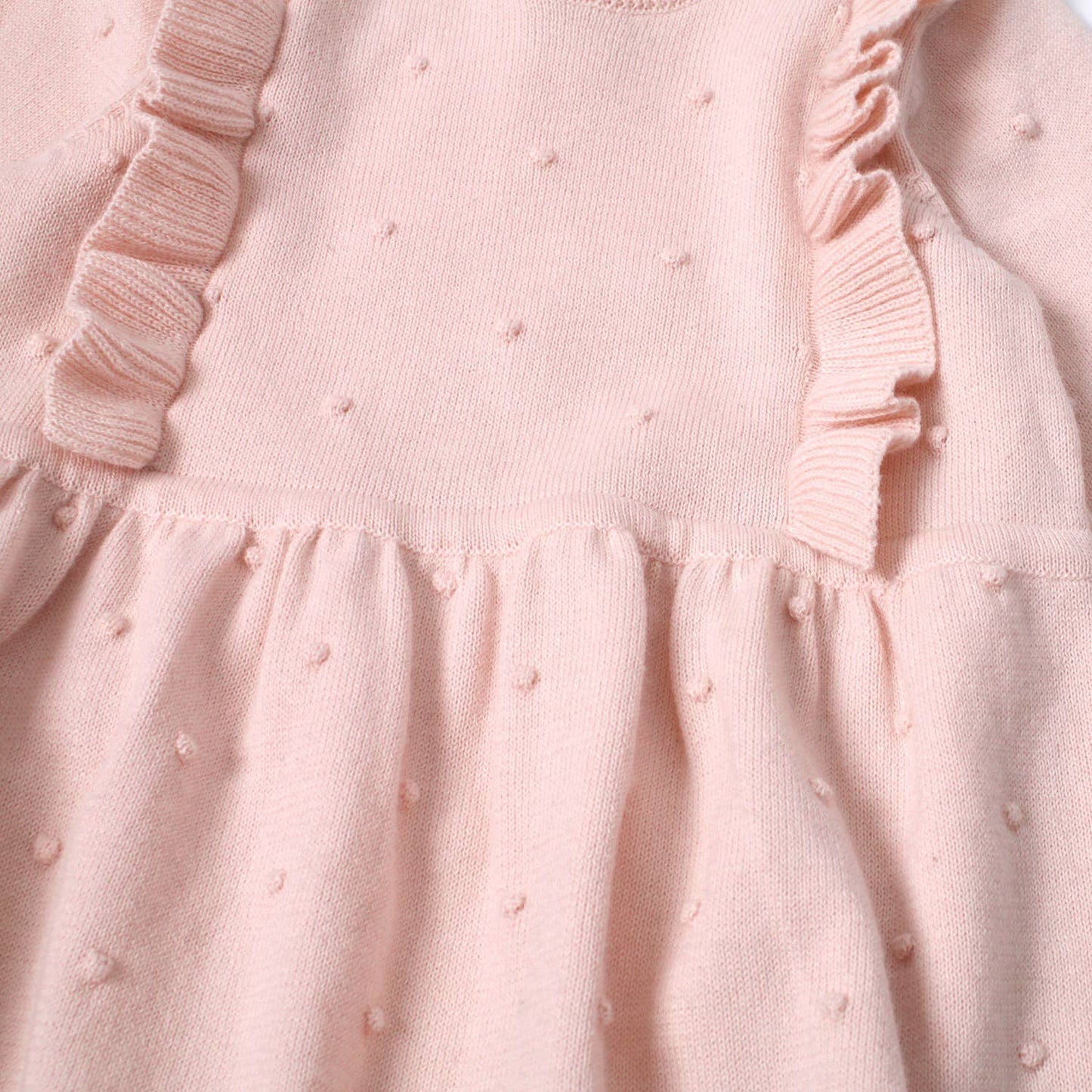 Milan Ruffle Bobble Baby Sweater Knit Dress (Organic Cotton): Blush