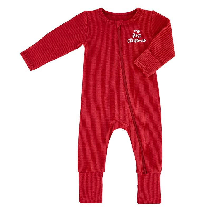 Waffle Knit Cozy Romper - My First Christmas (0-6m)