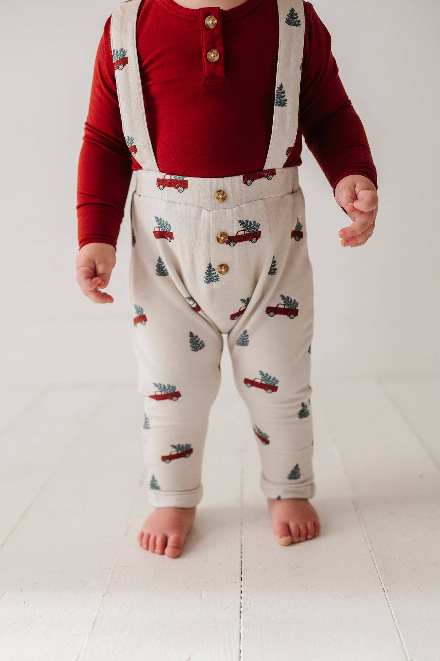 Henley Bodysuit & Suspenders Set: Christmas Truck