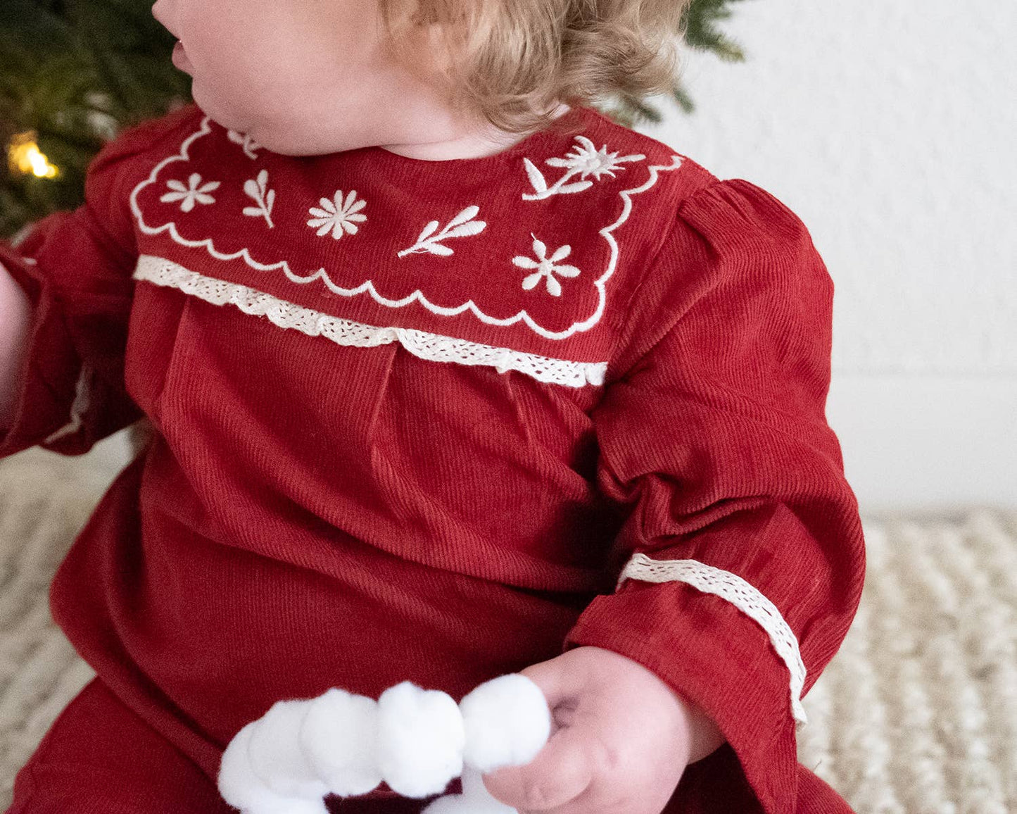 Embroidered Corduroy Festive Baby Jumpsuit (Organic): Pinot Red
