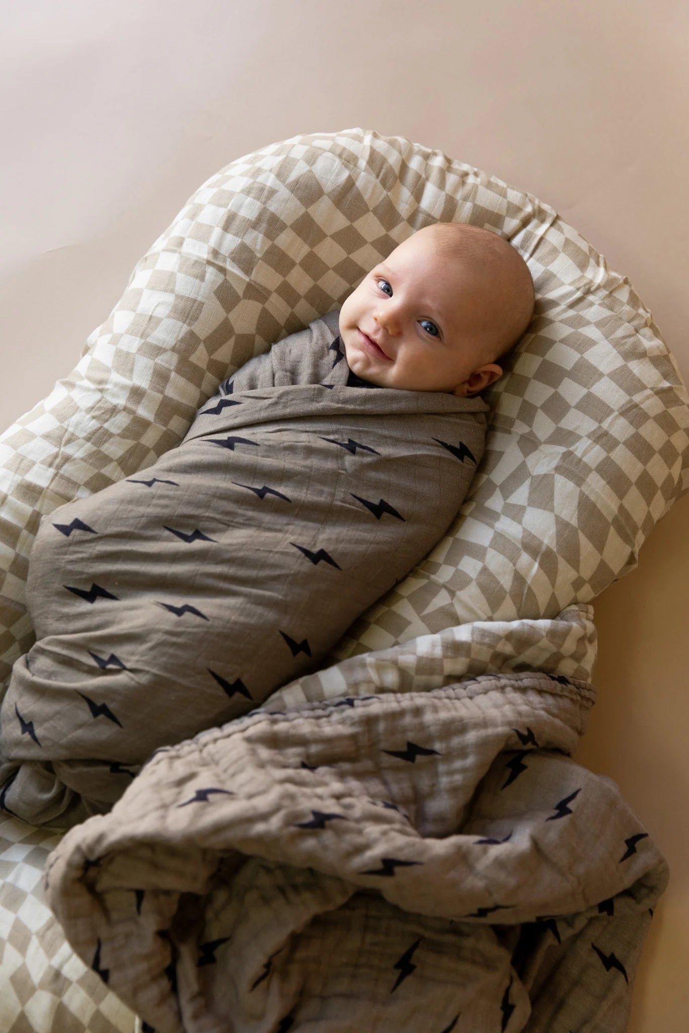 Large Muslin Quilt- Checkered & Lightning Bolt - 47 x 47