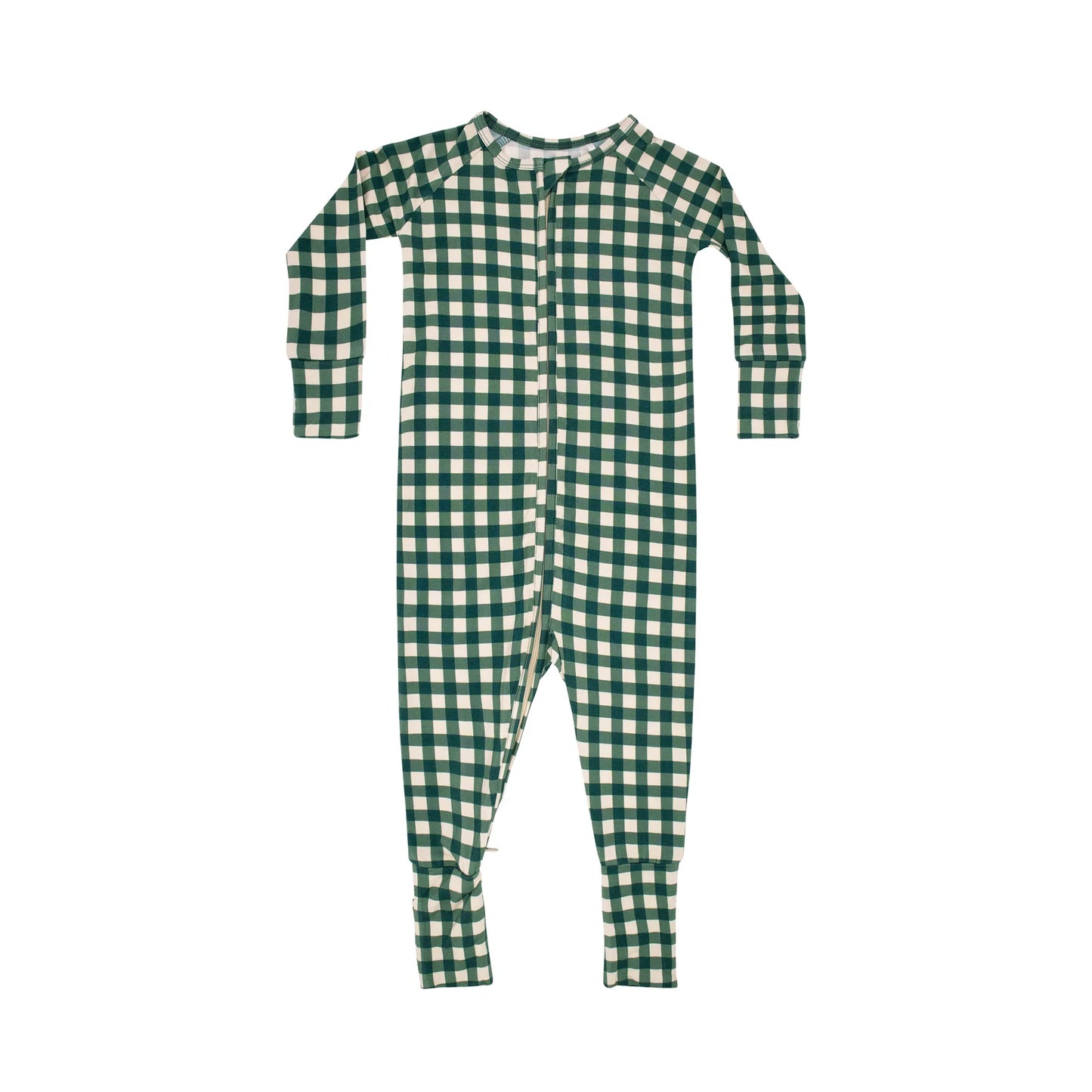 Evergreen Gingham Bamboo Zip Romper