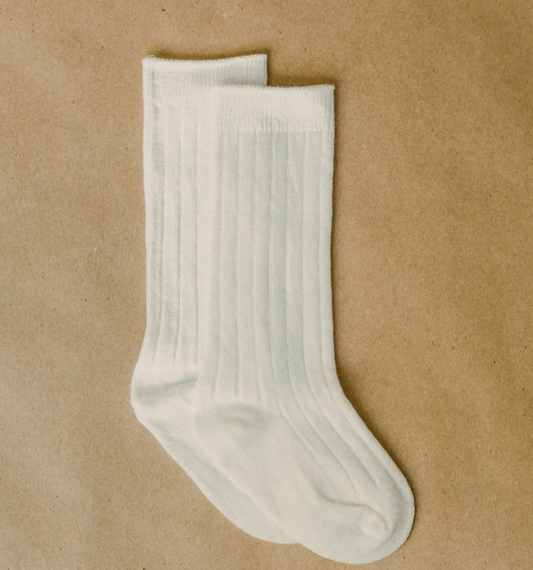 Knee High Socks - Ribbed Organic Soft Cotton - White