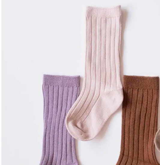 Knee High Socks - Ribbed Organic Soft Cotton - Light Pink