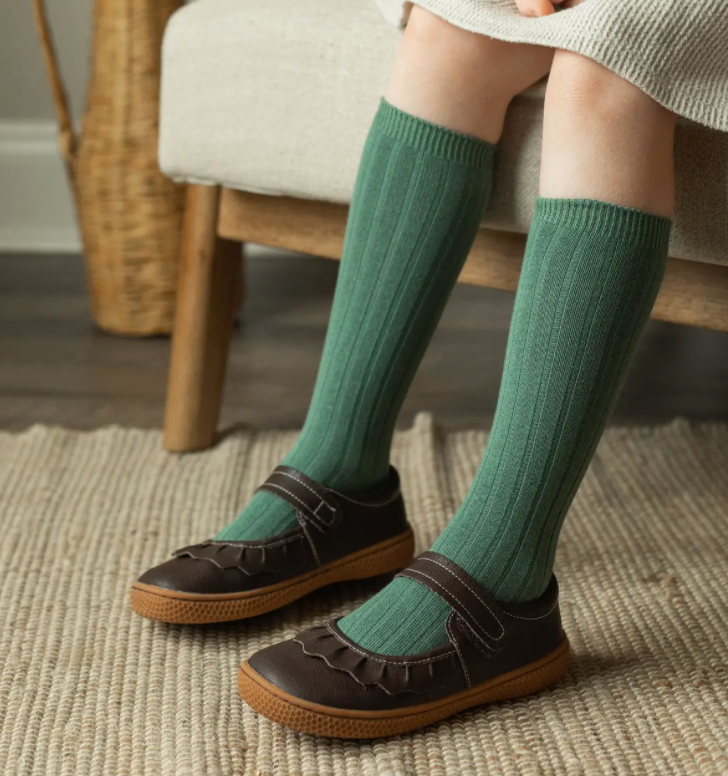 Knee High Socks - Ribbed Organic Soft Cotton - Green